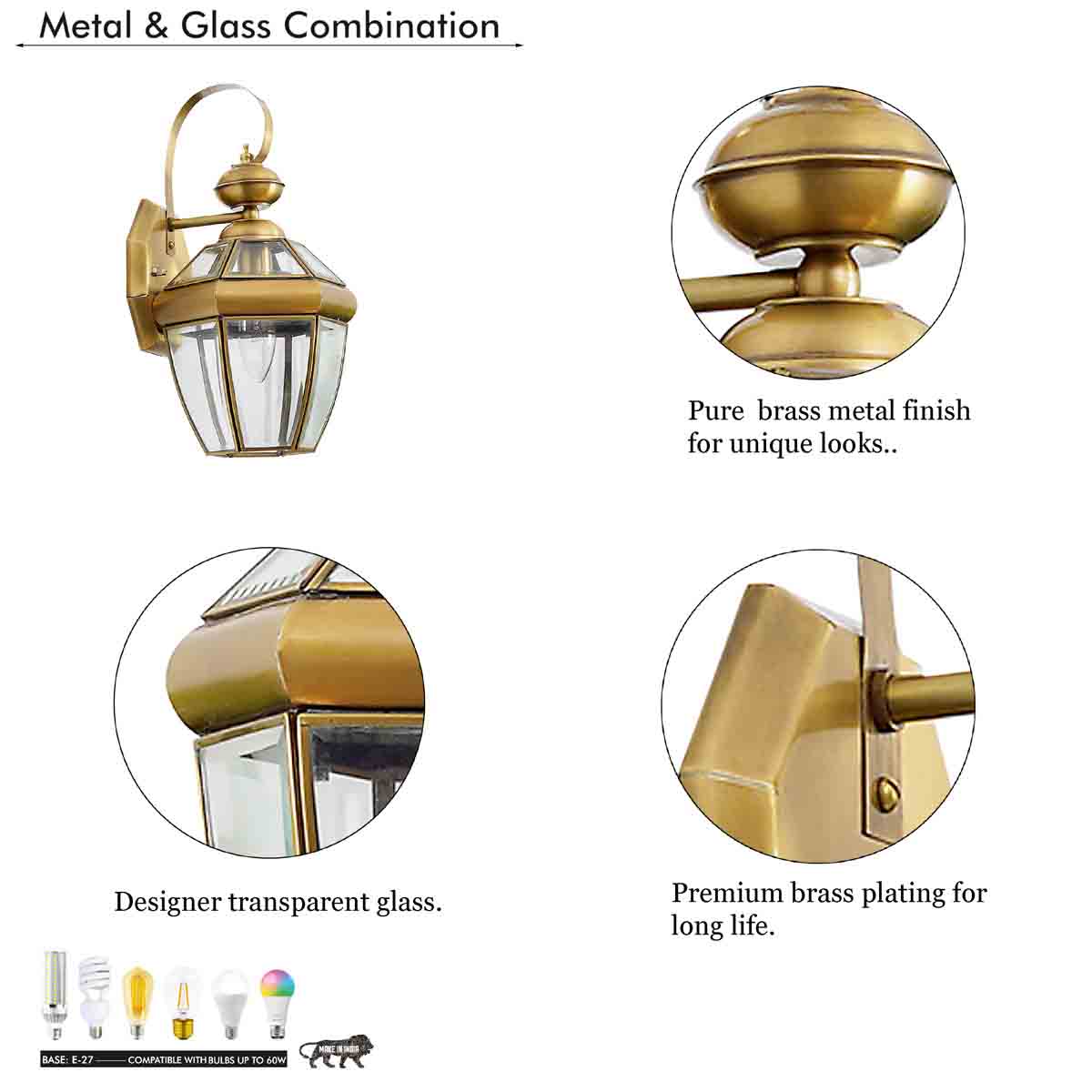 Elegant Leopold Classic Brass & Glass Lantern Wall Light - Vintage Outdoor & Indoor Lighting Fixture