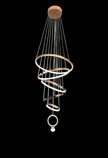 Elegant 5+1 Golden LED Ring Chandelier for Duplex Staircase - Modern Lighting Design