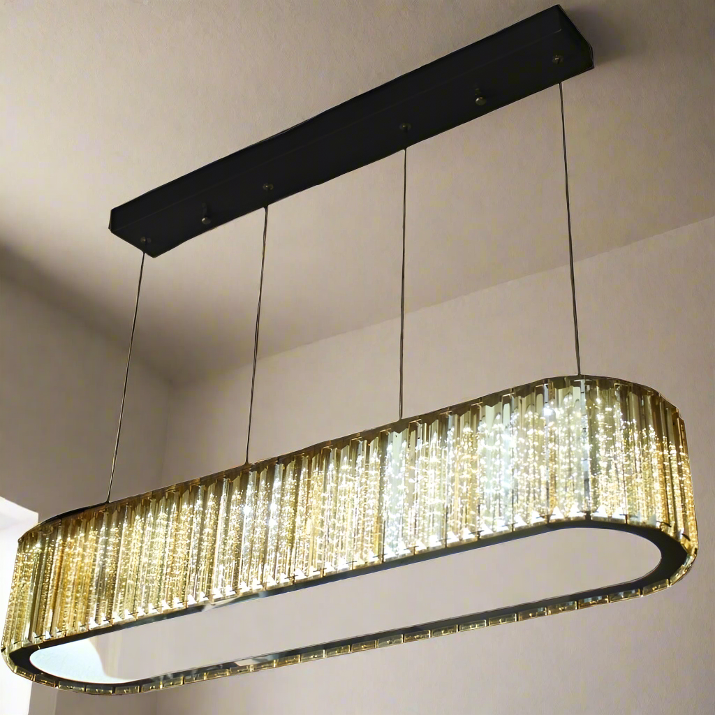 Modern Rectangular Crystal Suspension Chandelier – Elegant Height-Adjustable Lighting for Home & Hotel