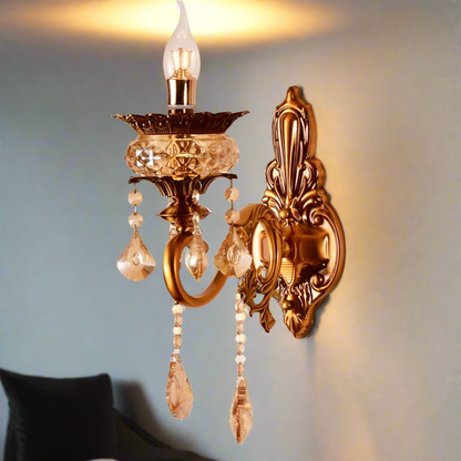 Gold Metal & Crystal Adison Wall Light - Elegant Wall Sconce for Bedroom, Living Room, and Hallway Decor