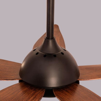 West Minister Ceiling Fan - 122 cm Span, Matt Black Finish Metal Body with Teak Finish ABS Blades, Dimmable LED Lighting, and Remote Control