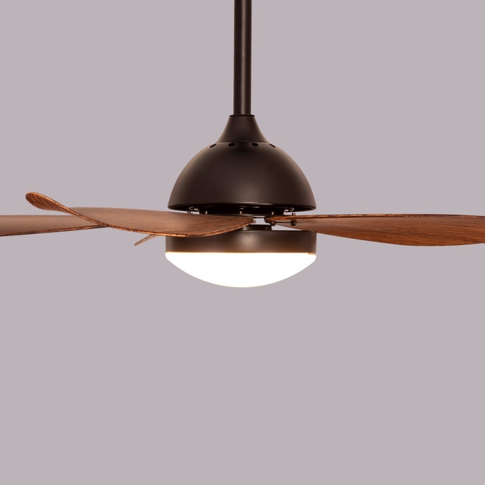 West Minister Ceiling Fan - 122 cm Span, Matt Black Finish Metal Body with Teak Finish ABS Blades, Dimmable LED Lighting, and Remote Control