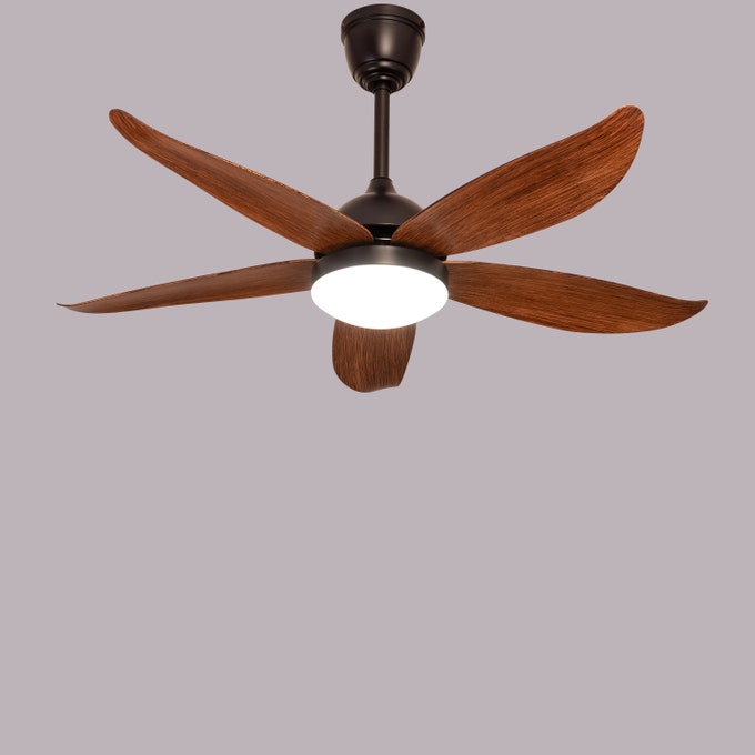 West Minister Ceiling Fan - 122 cm Span, Matt Black Finish Metal Body with Teak Finish ABS Blades, Dimmable LED Lighting, and Remote Control