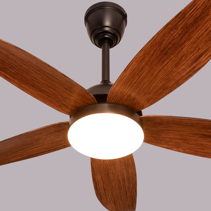 West Minister Ceiling Fan - 122 cm Span, Matt Black Finish Metal Body with Teak Finish ABS Blades, Dimmable LED Lighting, and Remote Control