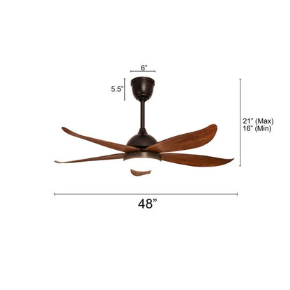 West Minister Ceiling Fan - 122 cm Span, Matt Black Finish Metal Body with Teak Finish ABS Blades, Dimmable LED Lighting, and Remote Control