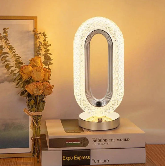 Crystal Stand Night Lamp - LED Touch Control Decorative Bedside Desk Lamp with Oval Golden Metal Design