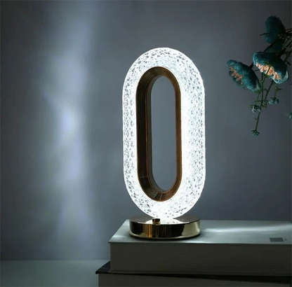 Crystal Stand Night Lamp - LED Touch Control Decorative Bedside Desk Lamp with Oval Golden Metal Design