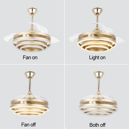 Indoor Gold Retractable Ceiling Fan with Lights - 6-Speed, Remote Controlled, 42-Inch Fan for Modern Homes