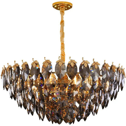 Modern Round Crystal Leaf Chandelier - Elegant Villa Decorative Lighting - 750 MM