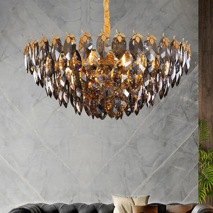 Modern Round Crystal Leaf Chandelier - Elegant Villa Decorative Lighting - 750 MM