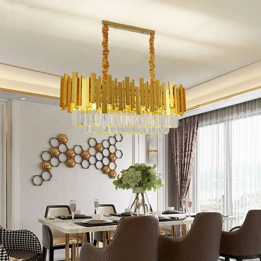 Modern Gold Crystal Pendant Chandelier – Large Ceiling Light for Luxurious Living Rooms - 1200mm